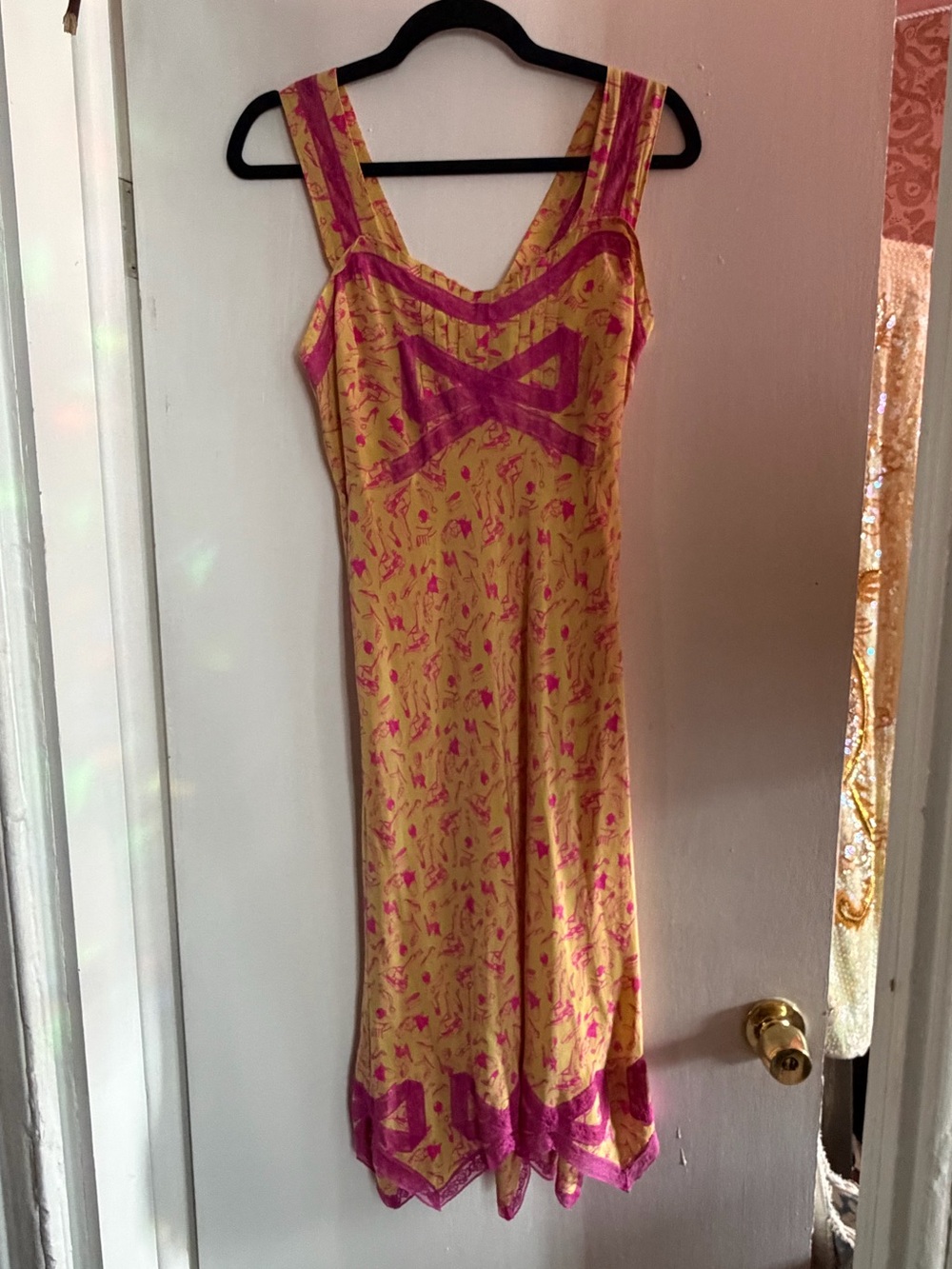 RARE vintage 90s Betsey Johnson Slip dress fetish John Willie bizarre print sz6